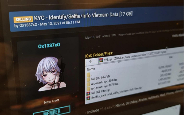 Ảnh chụp màn hình bài đăng rao bán thông tin cá nhân của hàng nghìn người Việt Nam từ tài khoản Ox1337xO. (Nguồn: TechRum).